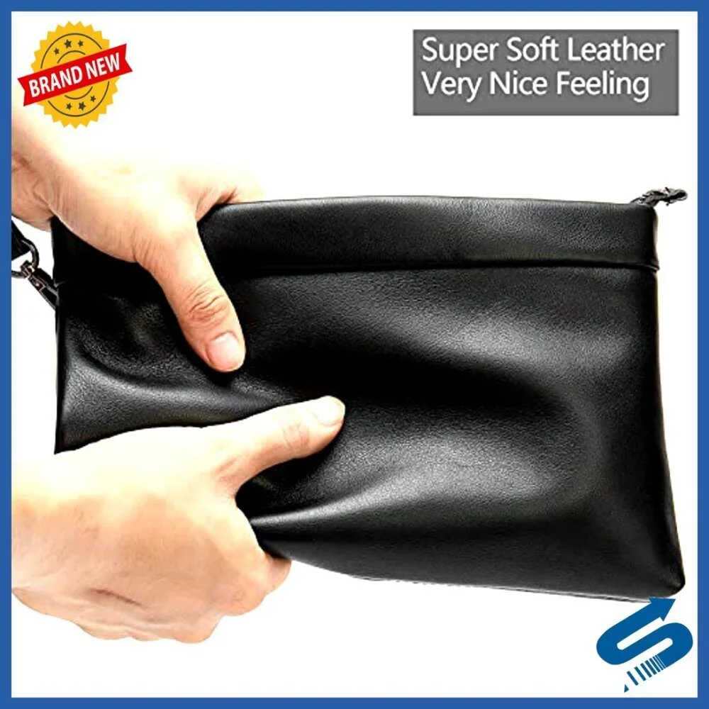 Large Genuine Leather Clutch Wallet with Removable Wrist Strap for Men